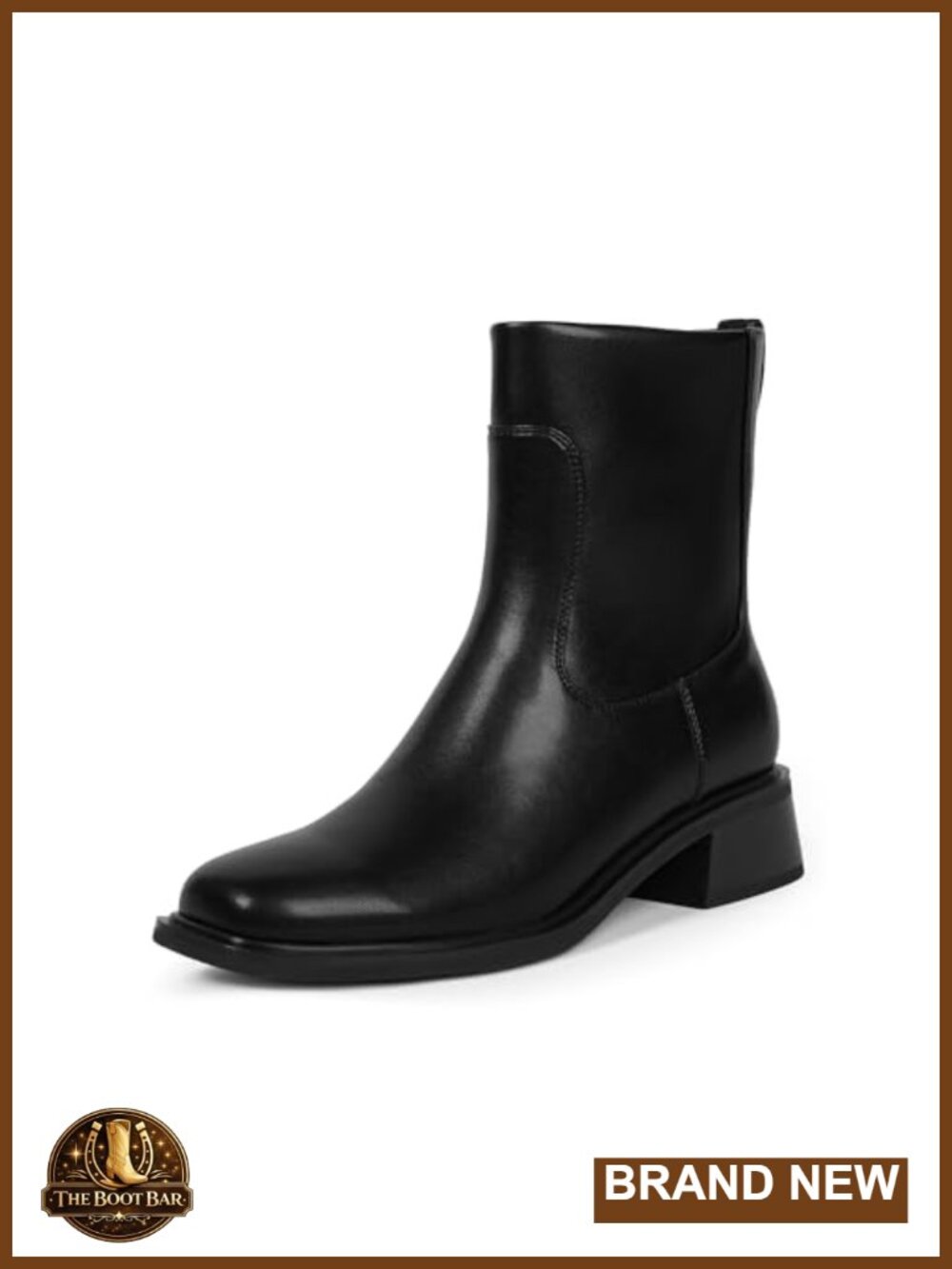 Women's Square Toe Low Heel Ankle Boots Faux Leather Side Zipper
